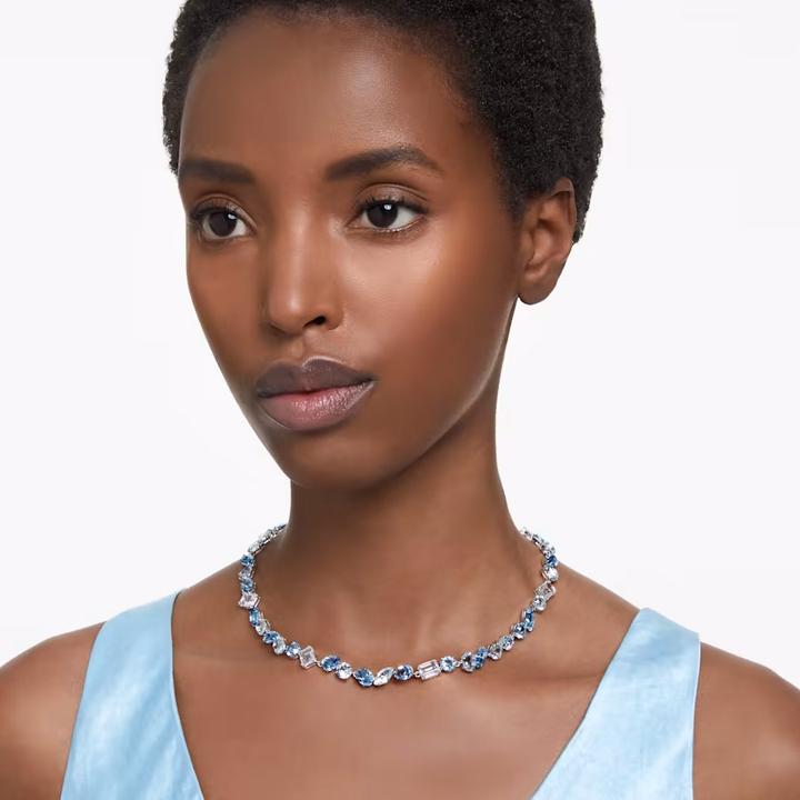 Produktbild Swarovski Gema Halskette Verschiedene Schliffe Blau (Swarovski Metall, 38 - 43 cm)