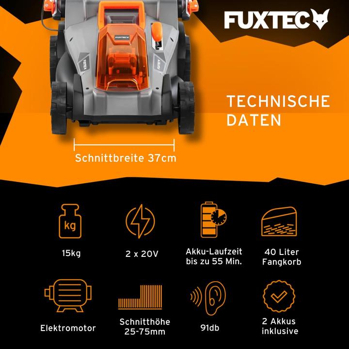 Immagine prodotto Fuxtec Tagliaerba a batteria da 40V FX-E2RM37SET (Batteria ricaricabile)