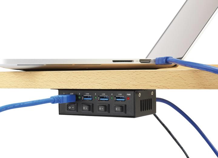 Actual product image Renkforce 4 Port USB 3 Hub Metal, switchable (USB-B, 4 Ports)