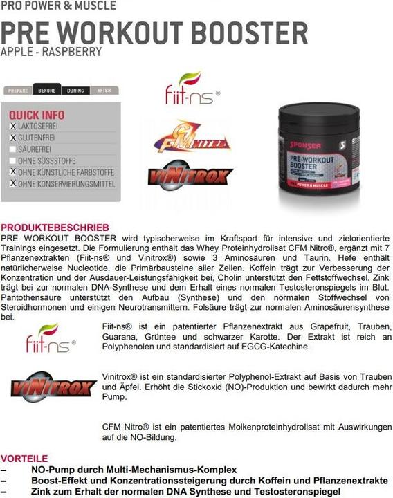 Nutritional values and ingredients Sponser Pre Workout Booster (Apple, Raspberry, 1 pcs., 256 g)