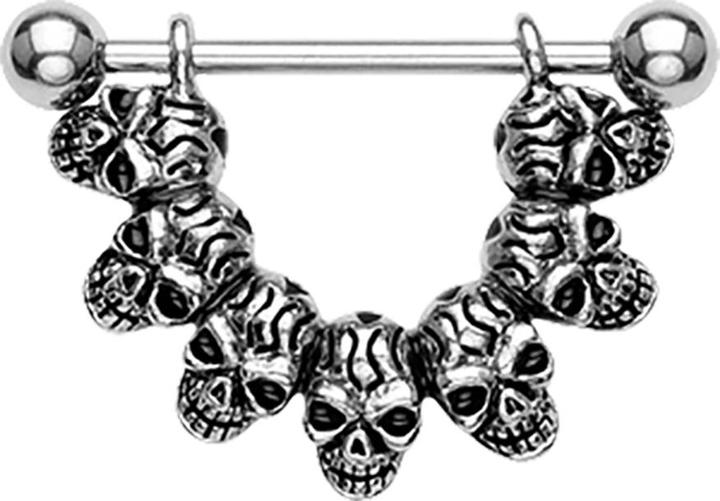 Produktbild Star Piercing Barbell silber mit zwei Kugeln glückliche 7 Schädel (Chirurgenstahl 316L)