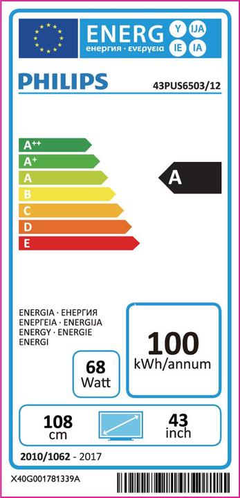 Label énergétique Philips 43PUS6503/12 (43", LCD, 4K, 2018)
