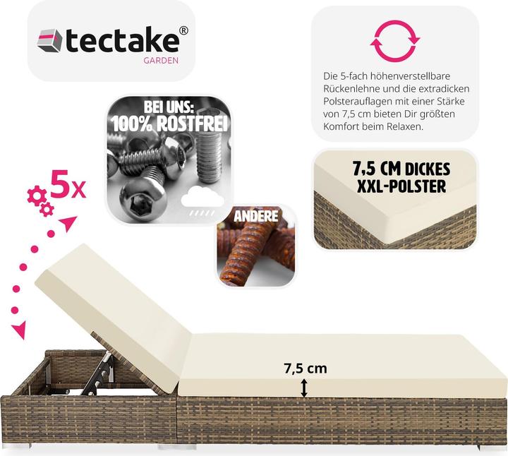 Produktbild tectake Sonnenliegen Rattan (184 cm)