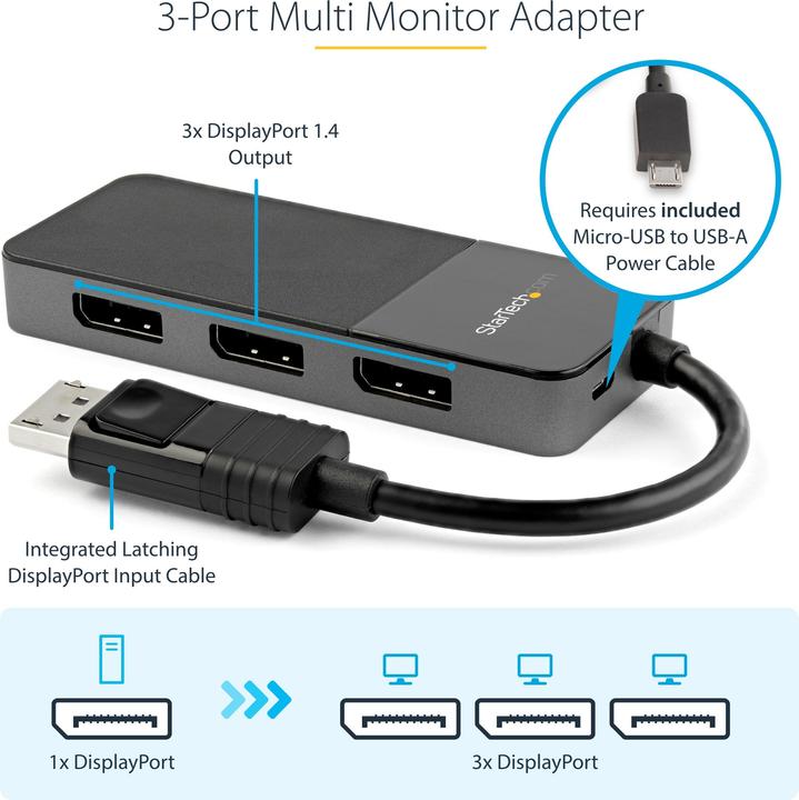 Immagine prodotto StarTech DisplayPort 3 Porta Hub (USB-A, 3 Porti)
