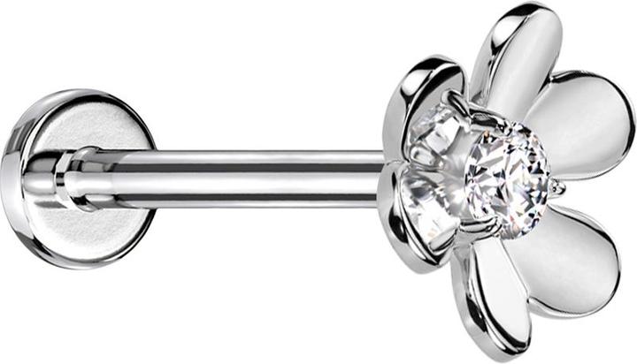 Actual product image Acha Direct Micro Threadless Labret silber Blume silber ein Kristall silber (Brass, Surgical steel 316L)