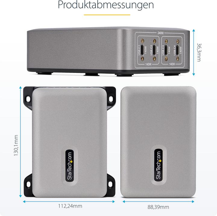 Actual product image StarTech .com 424DEU-USB-C-CHARGER, Drinnen, AC, 28 V, 1,8 m, Grau (240 W)