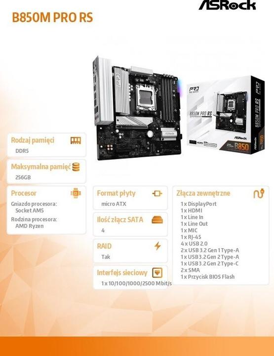 Produktbild AsRock B850M Pro RS (AM5, AMD B850, mATX)