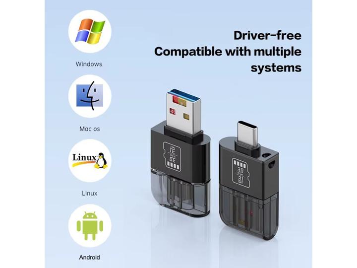 Immagine prodotto PowerGuard Adattatore per file fotografici da USB-C USB-A OTG a lettore di schede MicroSD (USB, Micro USB, USB-C)
