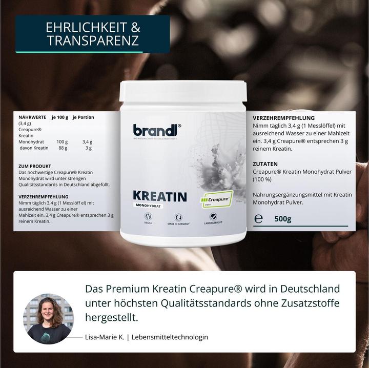 Produktbild Brandl Kreatin CREAPURE Creatin Monohydrat Pulver (1 Stück, Pulver, 500 g)