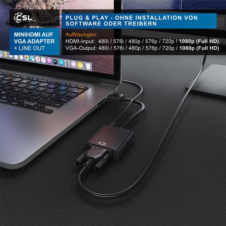 Produktbild CSL HDMI Typ C (Mini) zu VGA & 3,5mm-Klinke, Full HD Mini HDMI auf VGA Video/Audio Adapter (VGA, 10 cm)