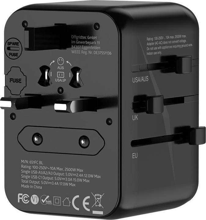 Actual product image Offgridtec Universal travel adapter