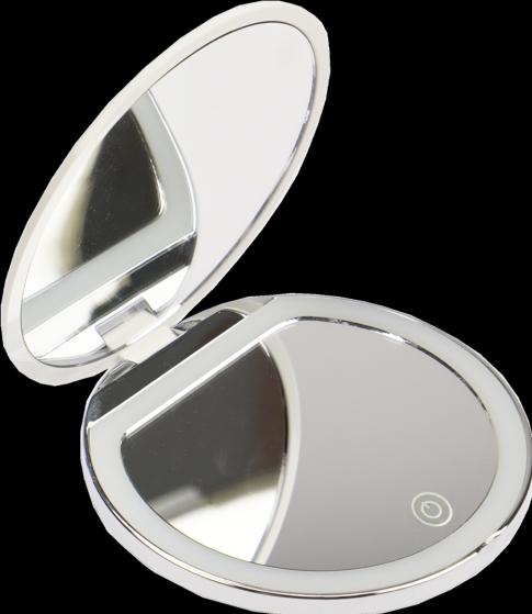 Actual product image Pocket mirror, round, white, with 2x magnification, LED lighting, 8x8 cm