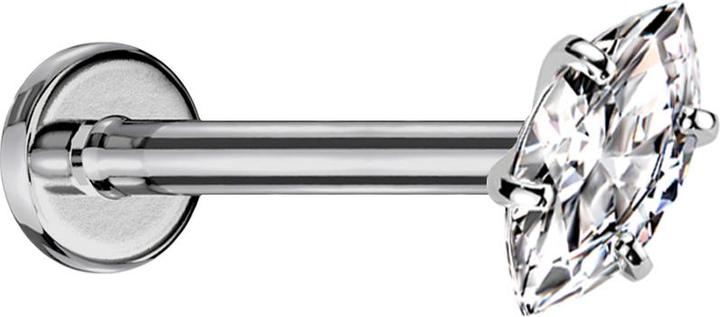 Star Piercing Micro Labret Innengewinde silber Ovaler Kristall silber gefasst (Titan G23, ohne Messing)