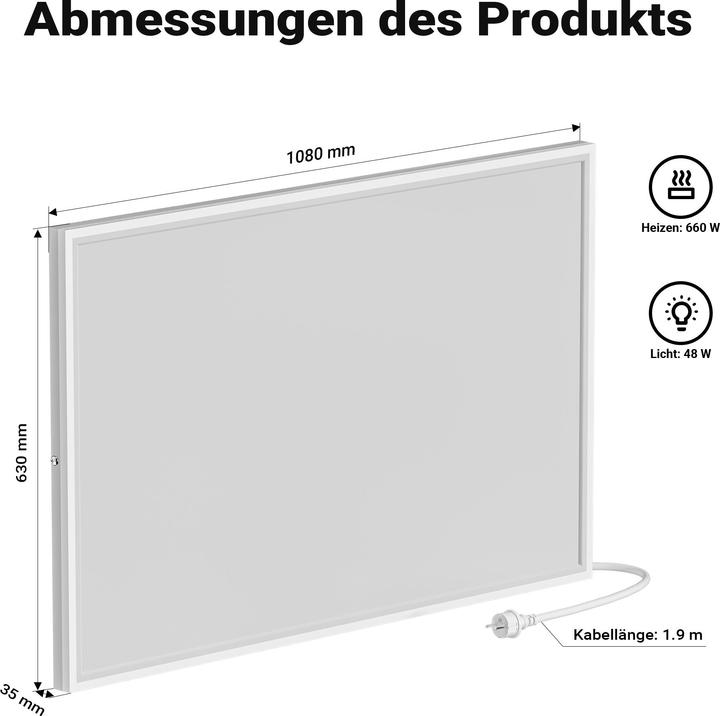 Produktbild Wiltec Infrarot Deckenheizung 660W 108x63x3,5cm Infrarotheizung LED Heizung (660 W)