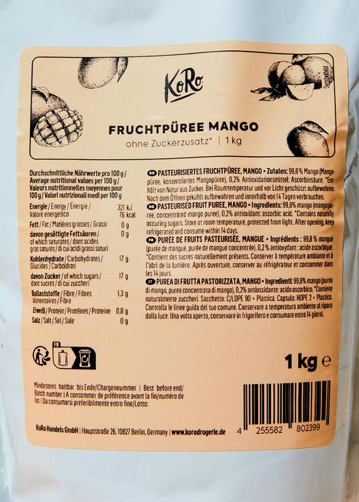 Nährwerte und Zutaten KoRo Mango-Püree (1000 g)