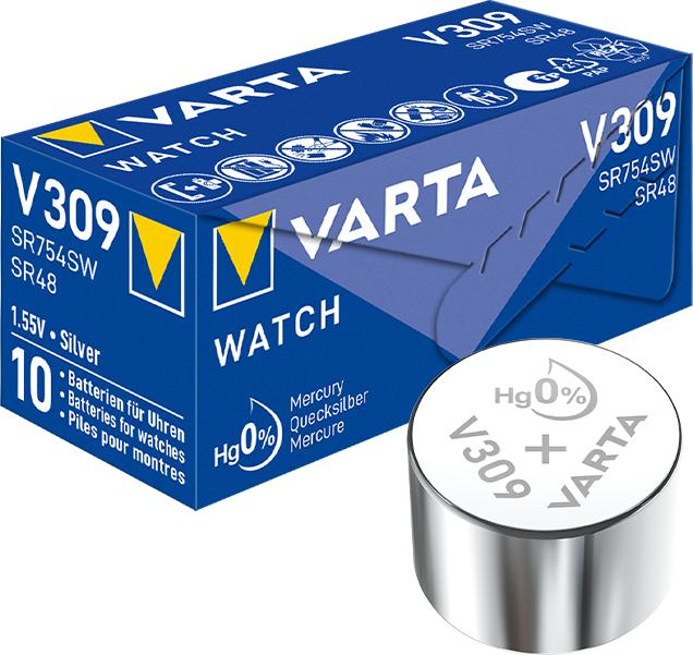 Immagine prodotto Varta V309 / SR754SW - 10 Uhrenbatterien (10 pz., SR48, 73 mAh)