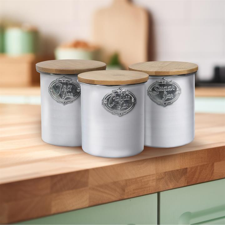 Produktbild neuetischkultur Vorratsdosen 3er-Set mit Holzdeckel Landhaus Weiss (1 l)
