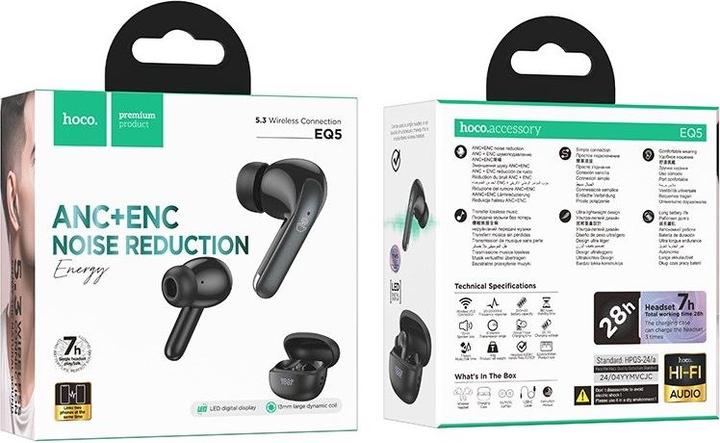 Actual product image Hoco EQ5 Energy Headset Wireless In-Ear Calls/Music Bluetooth Black (ANC, 7 h, Wireless)