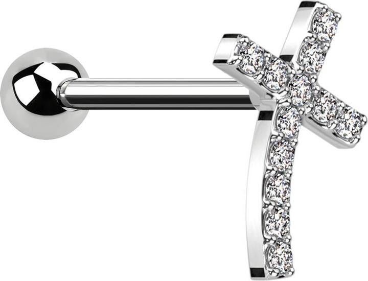 Produktbild Star Piercing Micro Barbell silber mit Kugel gebogenes Kreuz mit Kristallen (Chirurgenstahl 316L, Messing)