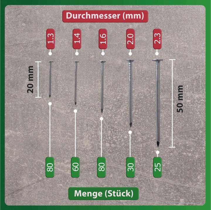 Produktbild Quadrios Stahlnägel-Sortiment 275 Teile (275 Stück, 2 mm)
