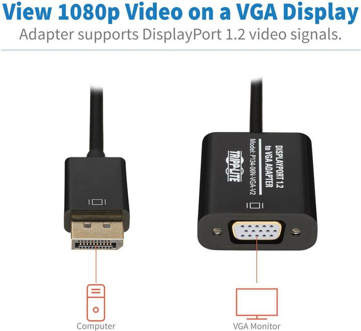 Image du produit Eaton DisplayPort to VGA Active Adapter Video Converter DP ver 1.2 M/F 6inch 15.24cm (VGA, 4.19 cm)