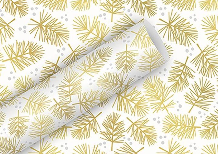 Braun + Company Geschenkpapier-Rolle Weihnachtszweige weiss-gold (Geschenkpapier)