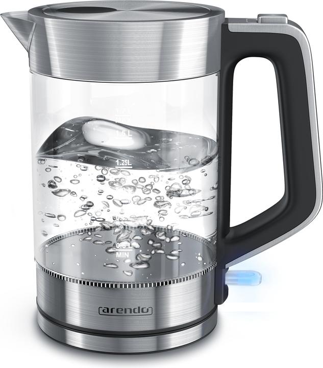 Arendo Wasserkocher 1,7 l, 2200 W, Edelstahl & Glas, Cool-Touch-Griff, Überhitzungs- & Trockengehschutz (1.70 l)