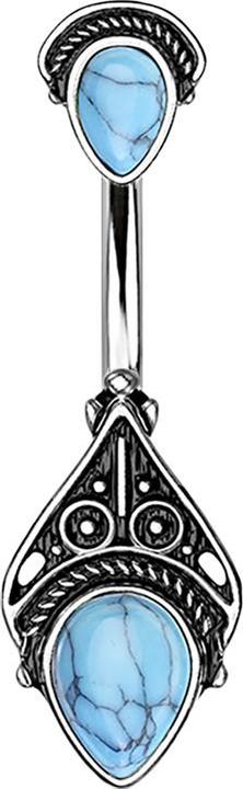 Image du produit Star Piercing Banane argent vintage avec pierres turquoises (Acier chirurgical 316L, Laiton, Minéral)