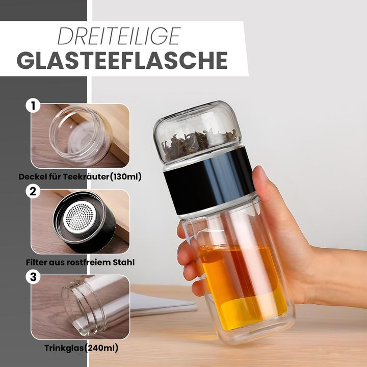 Actual product image Gewürzladen Näfels Rotatable tea bottle made of heat-resistant glass with tea filter - to go (0.24 l)