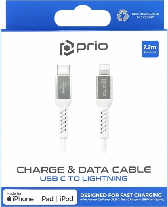 Actual product image prio Charge & Sync USB C to Lightning Mfi -certified 1.2 m white (1.20 m)