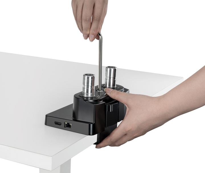 Produktbild Manhattan Aluminium-Tischhalterung mit Gasdruckfeder für zwei Monitore & 8-in-1-Dockingstation (Standfuss, 32.01")