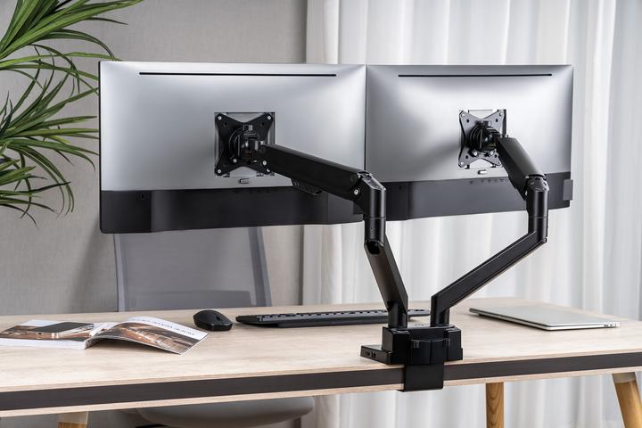 Produktbild Manhattan Aluminium-Tischhalterung mit Gasdruckfeder für zwei Monitore & 8-in-1-Dockingstation (Standfuss, 32.01")