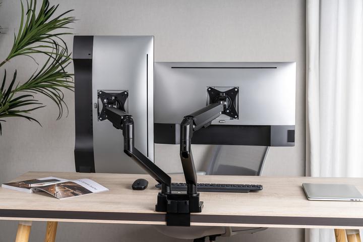 Produktbild Manhattan Aluminium-Tischhalterung mit Gasdruckfeder für zwei Monitore & 8-in-1-Dockingstation (Standfuss, 32.01")