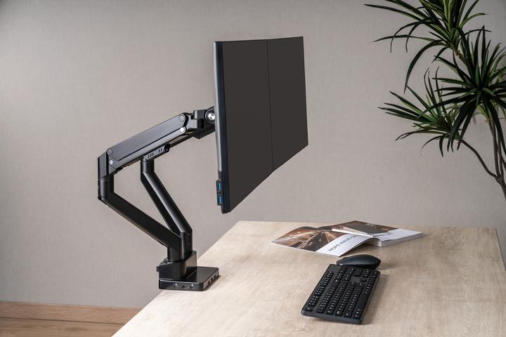 Produktbild Manhattan Aluminium-Tischhalterung mit Gasdruckfeder für zwei Monitore & 8-in-1-Dockingstation (Standfuss, 32.01")
