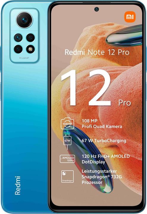 Produktbild Xiaomi Redmi Note 12 Pro 4G (256 GB, Glacier Blue, 6.67", Dual SIM, 108 Mpx, 4G)