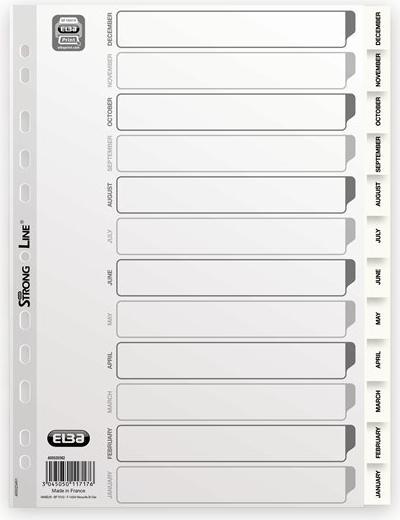 Image du produit Elba 400020562, Months tab index, Polypropylene (PP), White, Portrait, A4, 0.12 mm