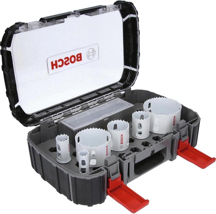 Immagine prodotto Bosch Professional Zubehör Set da elettricista da 9 pezzi, 4 seghe a tazza Progressor per legno e metallo (19 mm, 25 mm, 38 mm, 44 mm, 83 mm, 68 mm)