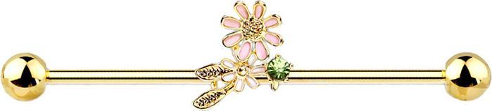 Immagine prodotto Star Piercing Barbell 14k vergoldet mit Blüten und Blätter (Acciaio chirurgico 316L, Ottone)