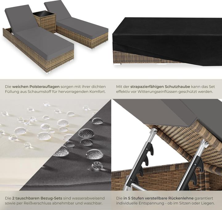Produktbild tectake Sonnenliegen Rattan (184 cm)