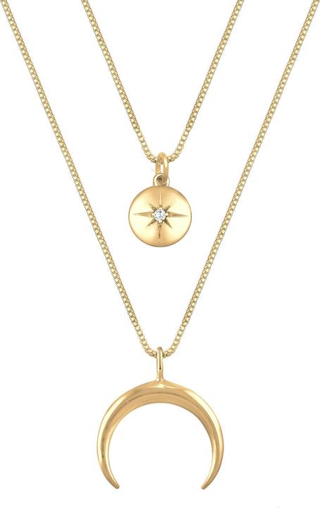 Actual product image Elli Necklace Layer Half Moon Star Plate Zirconia 925 Silver (925 sterling silver, Zirconia, 45 cm)