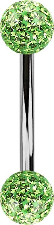 Image du produit Star Piercing Banane silber mit zwei Kristallkugeln hellgrün Epoxy Schutzschicht (sans laiton, Titane G23)
