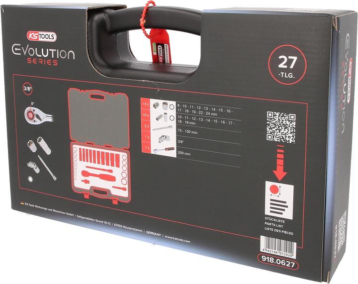 Actual product image KS Tools 3/8" CHROMEplus socket set, 27 pieces, Flank Traction (3/8")
