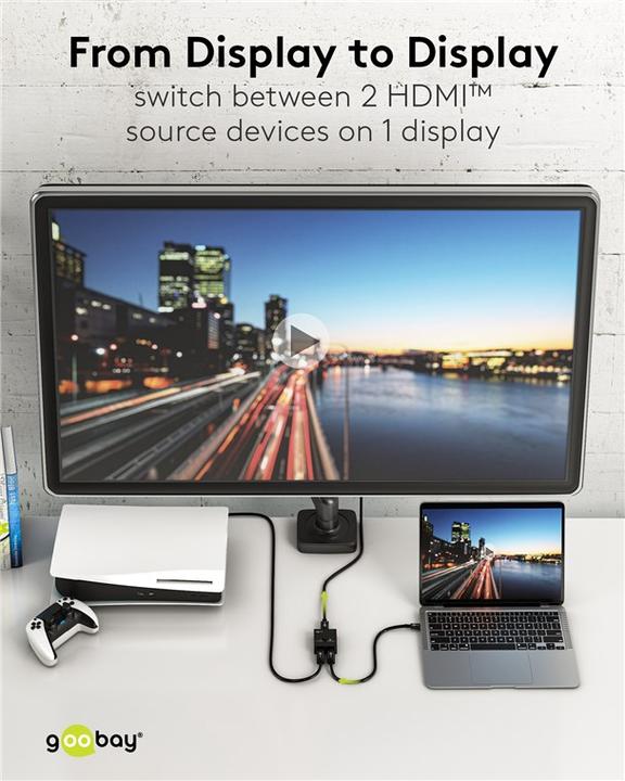 Image du produit Goobay Boîtier de commutation HDMI manuel 2 vers 1 4K @ 30 Hz