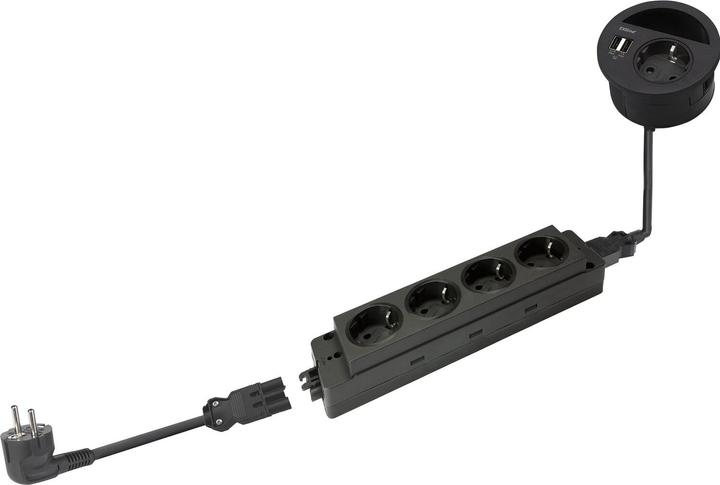 Produktbild Evoline Circle80 Steckdose mit Kabeldurchgang und USB-A+C-Doppelcharger, schwarz