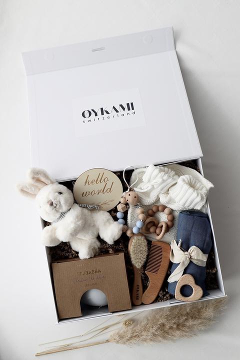 Image du produit Oykami Baby Geschenkbox Blau "Paris" Hase Weiss
