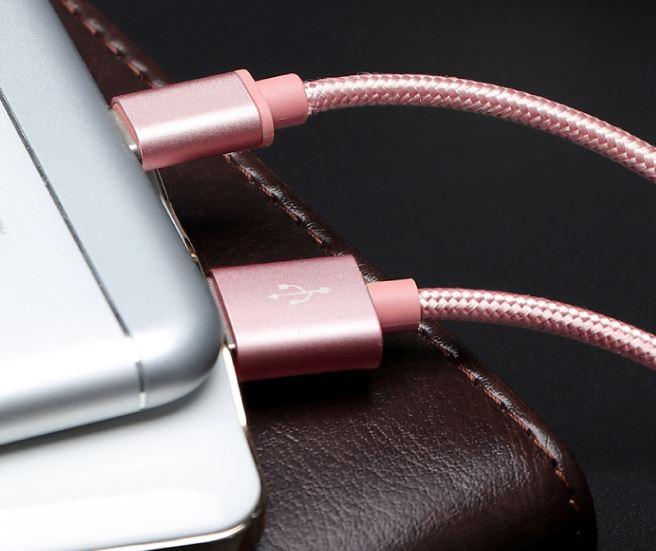 Produktbild Hermex Anki Micro USB Metall Ladekabel Stoff Datenkabel 1m ROSÉGOLD (1 m)
