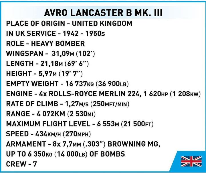 Valeurs nutritives et ingrédients Cobi Lancaster B MK. III