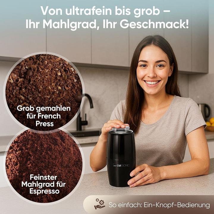Actual product image Clatronic Kaffeemühle elektrisch, Edelstahl-Schlagmesser, 150 W