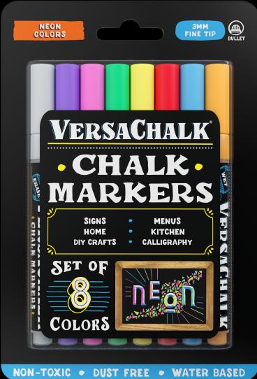 Actual product image VersaChalk - Neon Liquid Chalk Marker Set of 8 with 3mm tip (Multicoloured, 3 mm, 8 x)