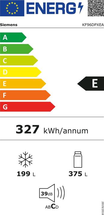 Energy Label Siemens iQ700, Kühl-Gefrier-Kombination, mehrtürig, 183 x 90.5 cm, BlackSteel, KF96DPXEA (547 l)